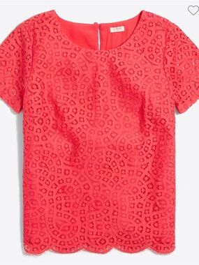 J. Crew Coral Lace Eyelet Short Sleeve Blouse